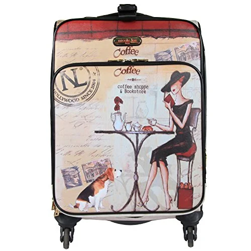 suitcase with custom organization system-Nicole Lee Women'S 20" 4 Wheels Expandable Carry-On Luggage Beige Time Print, Coffee