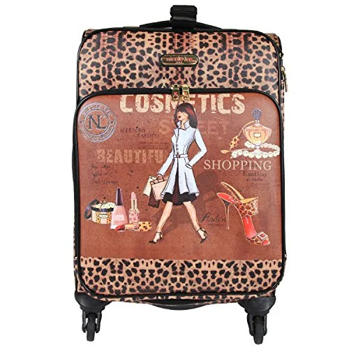 suitcase for all-inclusive vacations-Nicole Lee Women'S 20" 4 Wheels Expandable Carry-On Luggage Cheetah Print, Cosmetics