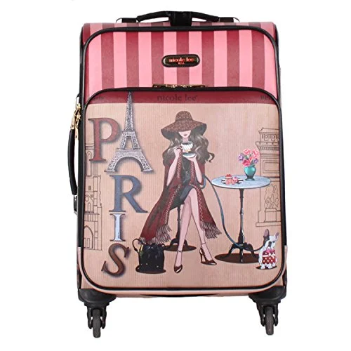 suitcase for daily use-Nicole Lee Women'S 20" 4 Wheels Expandable Carry-On Luggage Paris Coffee Time Print, Lonely In