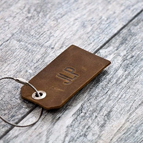 suitcase with adaptable features for travel-Personalized Custom Leather Luggage Tag (Rustic Brown)