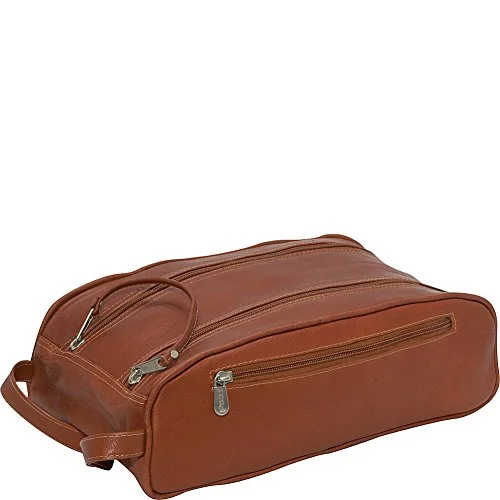 suitcase for traveling with pets-Piel Leather Double Compartment Shoe Bag, Saddle, One Size