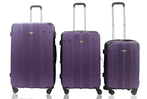 suitcase for fashion-forward travelers-Rivolite New 3 Piece Expandable, Airplane Double Wheels, Size 20''26''29''(Purple)