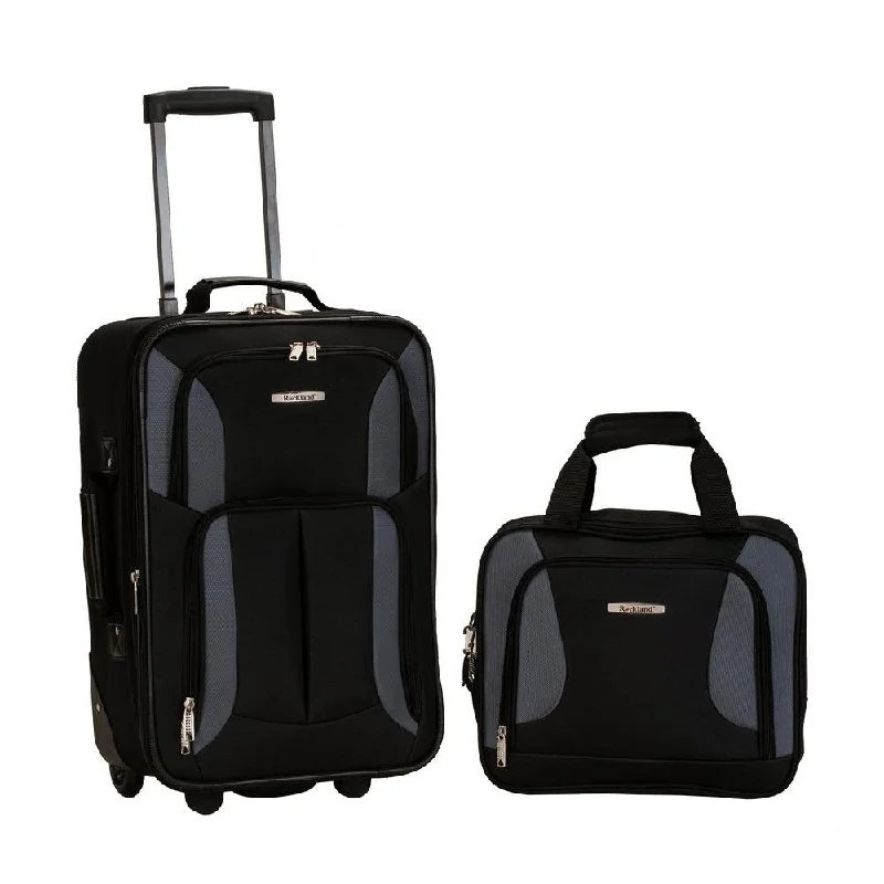 suitcase with comfortable wheels for easy travel-Rockland 2 PC LUGGAGE SET BLACK/GRAY