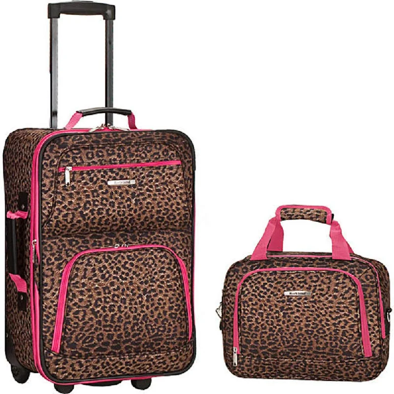 suitcase for smooth transit between airports-Rockland 2 Piece Luggage Set Pink Leopard