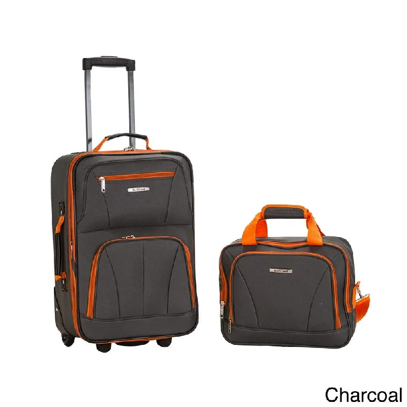 suitcase with expandable design for more room-Rockland New Generation 2-Piece Lightweight Carry-On Softsided Luggage Set Charcoal