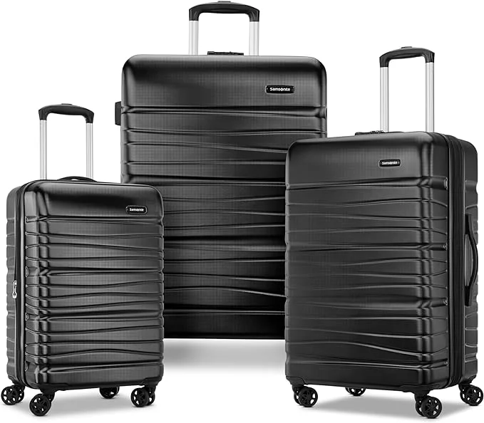 suitcase with comfortable wheels for easy travel-Samsonite Evolve SE Hardside Expandable Luggage with Double Spinner Wheels, Bass Black, 3PC Set (CO/M/L)