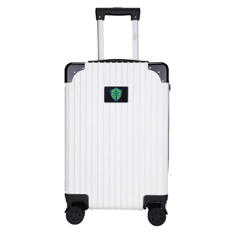 suitcase with large exterior pockets-Seattle Sounders FC 21" Exec 2-Toned Carry On Spinner -WHITE