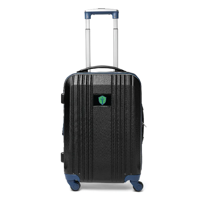 suitcase with flexible interior organization-Seattle Sounders FC 21" Two-Tone Carry On Spinner Luggage- NAVY