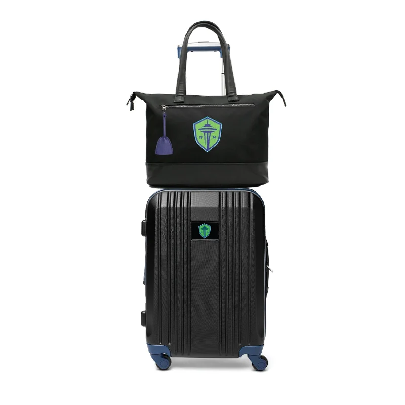 suitcase with external pockets-Seattle Sounders FC Tote Bag and Luggage Set -NAVY