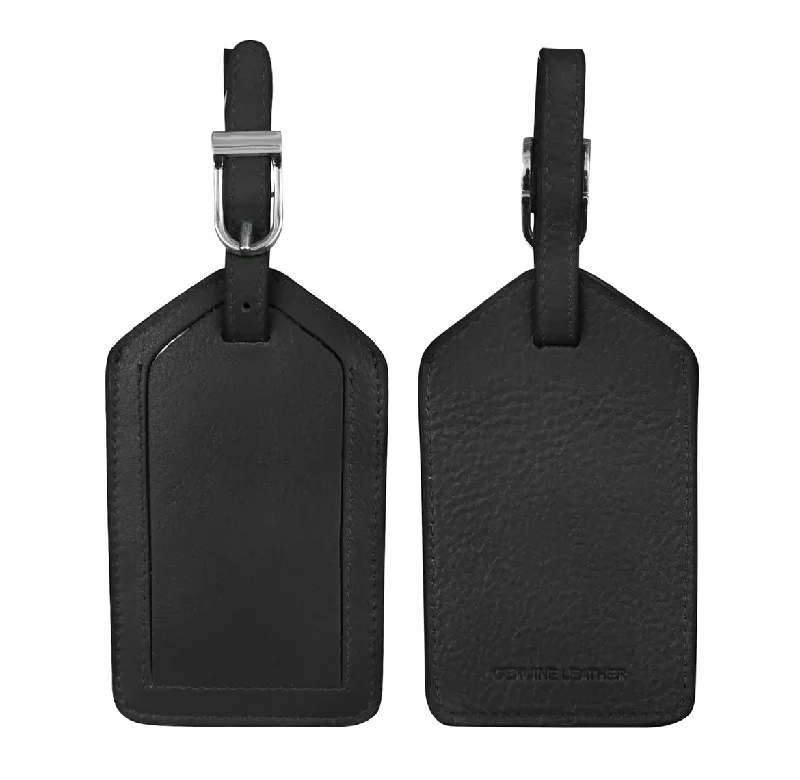 suitcase with optimal packing capacity-ili Slim Leather Luggage Tag (Black)