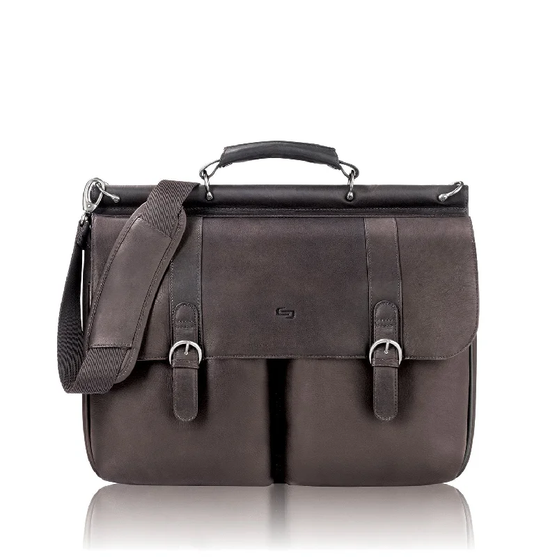 stylish leather briefcase with contrast stitching -Solo Warren 16 Inch Leather Laptop Briefcase, Espresso