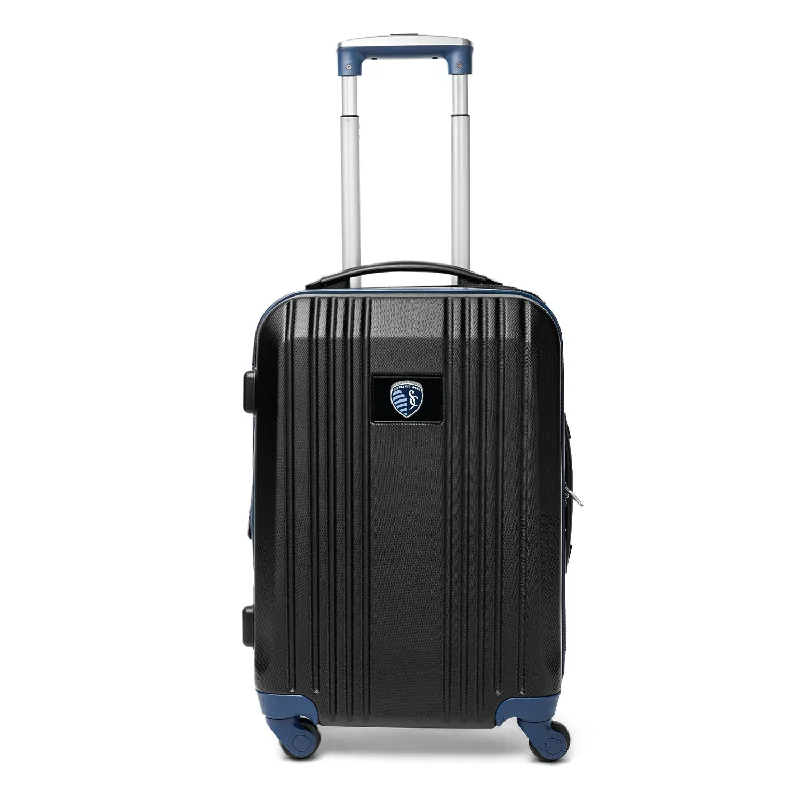 suitcase with lockable external compartments-Sporting Kansas City 21" Two-Tone Carry On Spinner Luggage- NAVY