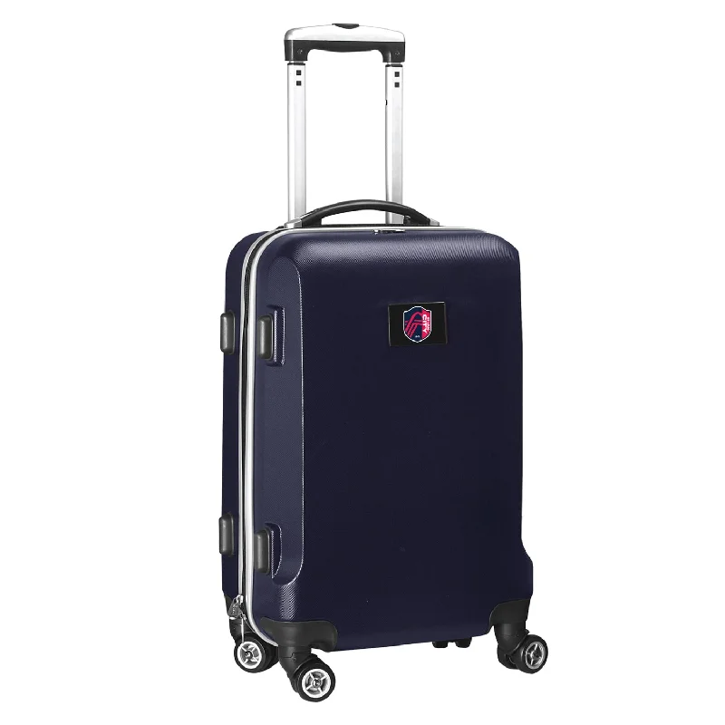 suitcase with retractable zippered pockets-St. Louis City SC 21" Carry-On Hardcase Spinner- Navy