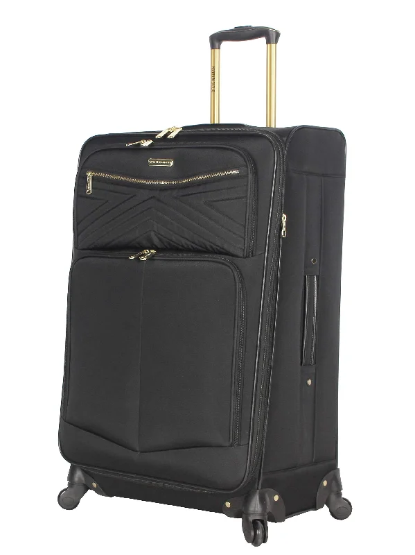 suitcase for international travel ease-Steve Madden Luggage Large 28" Expandable Softside Suitcase With Spinner Wheels (Rockstar Black, 28in)