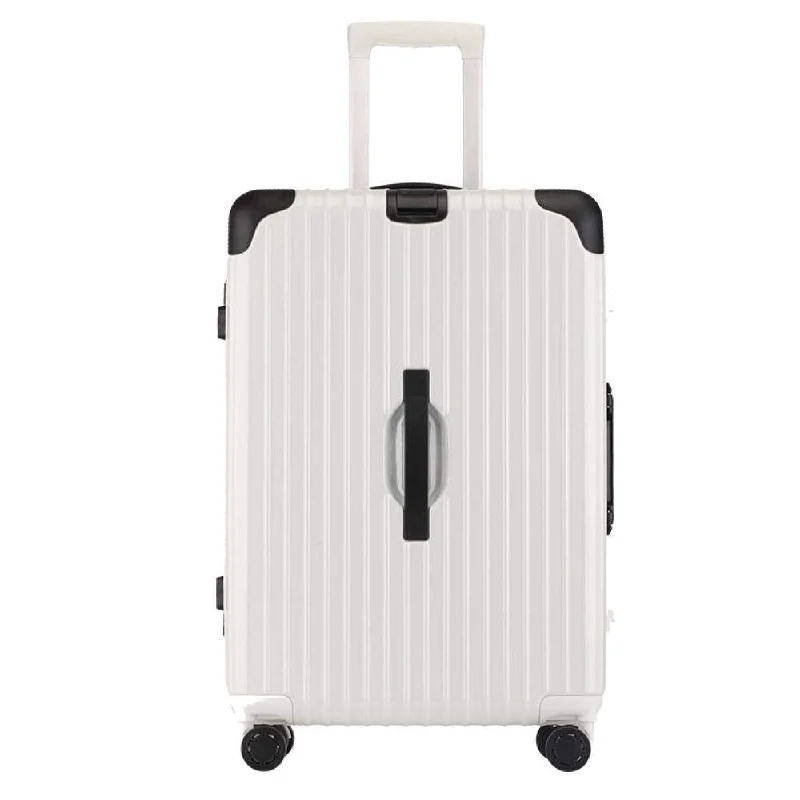 suitcase with waterproof coating-Suitcase, Aluminum Frame Trolley Case, Universal Wheel Luggage Code Suitcase High-Grade Aluminum Frame, White, 24 inch