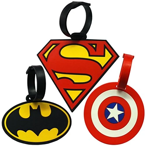 suitcase for family-friendly vacation travel-Super Heroes Theme Luggage Tag/Id Tag Set, Set Of 3