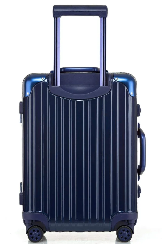 suitcase with security features for valuables-Swivel Wheel Trolley Case, Aluminum Frame Travel Case, Swivel Wheel Trolley Case + Pc Vertical Suitcase, Blue, 24 inch