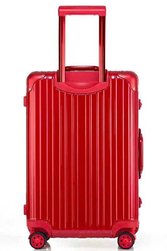 suitcase for business professionals-Swivel Wheel Trolley Case, Aluminum Frame Travel Case, Swivel Wheel Trolley Case + Pc Vertical Suitcase, Red, 26 inch