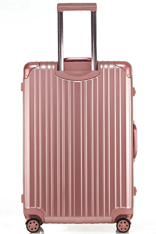 suitcase with smooth and quiet wheels-Swivel Wheel Trolley Case, Aluminum Frame Travel Case, Swivel Wheel Trolley Case + Pc Vertical Suitcase, Rose gold, 24 inch