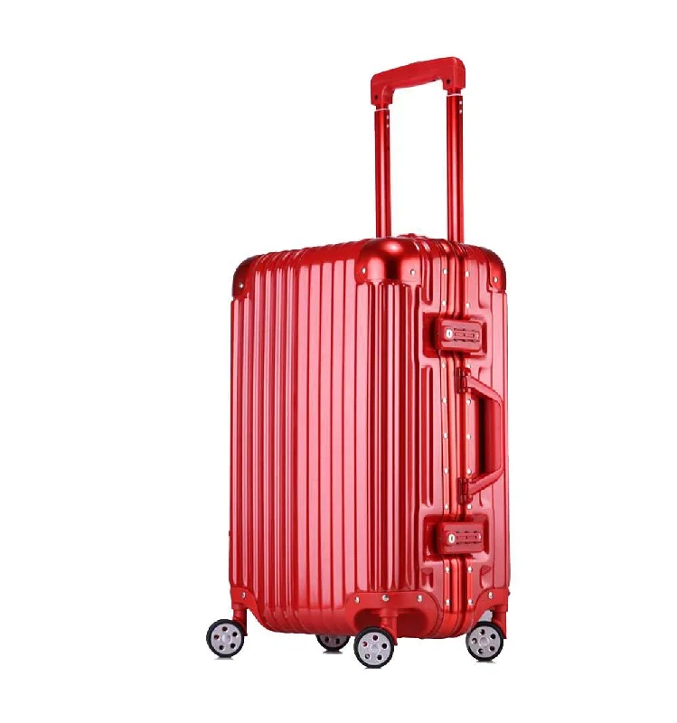 suitcase for frequent travelers-Trolley Suitcase, Caster Suitcase Trolley Suitcase, Retractable Suitcase, Hard-Shell Suitcase With Tsa Lock And 4 Casters, Red, 22 inch