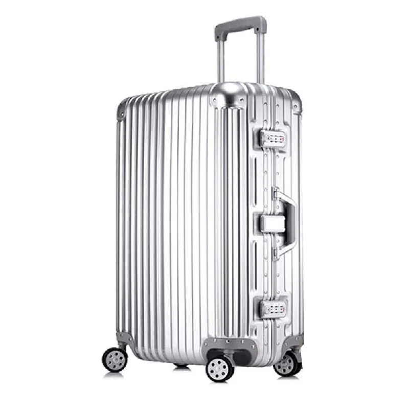 suitcase with high-quality wheels-Trolley Suitcase, Caster Suitcase Trolley Suitcase, Retractable Suitcase, Hard-Shell Suitcase With Tsa Lock And 4 Casters, Silver, 22 inch