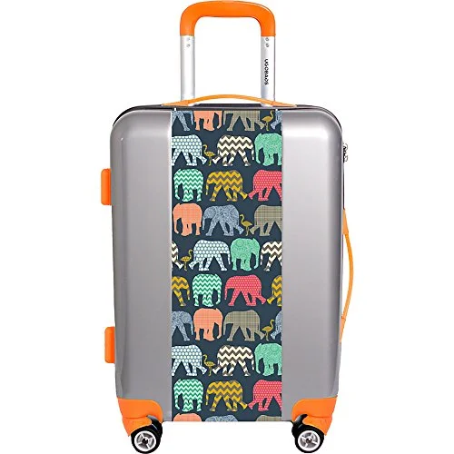 suitcase with external zippered pockets-Ugo Bags Baby Elephants And Flamingos By Sharon Tuner 26.5" Luggage (Silver)