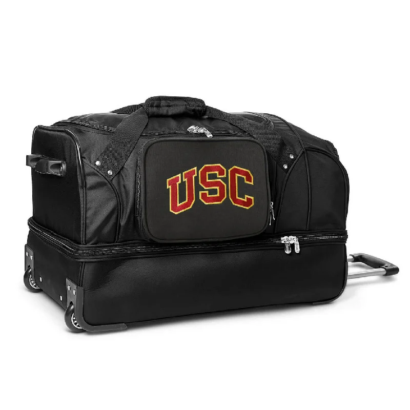 suitcase with ergonomic shoulder straps-USC Trojans 27" Black Rolling Drop Bottom Duffel