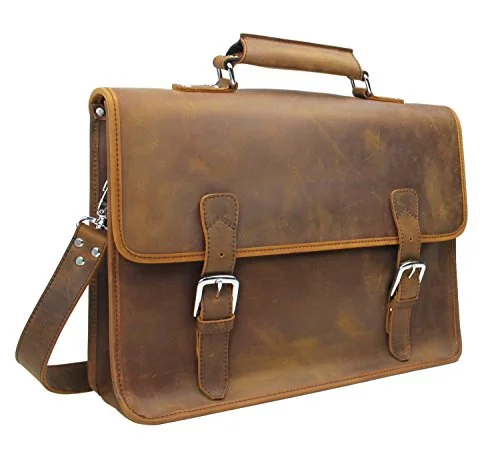 suitcase for luxurious travel experiences-Vagabond Traveler 18" Extra Large Cowhide Leather Laptop Bag L05. Vintage Brown