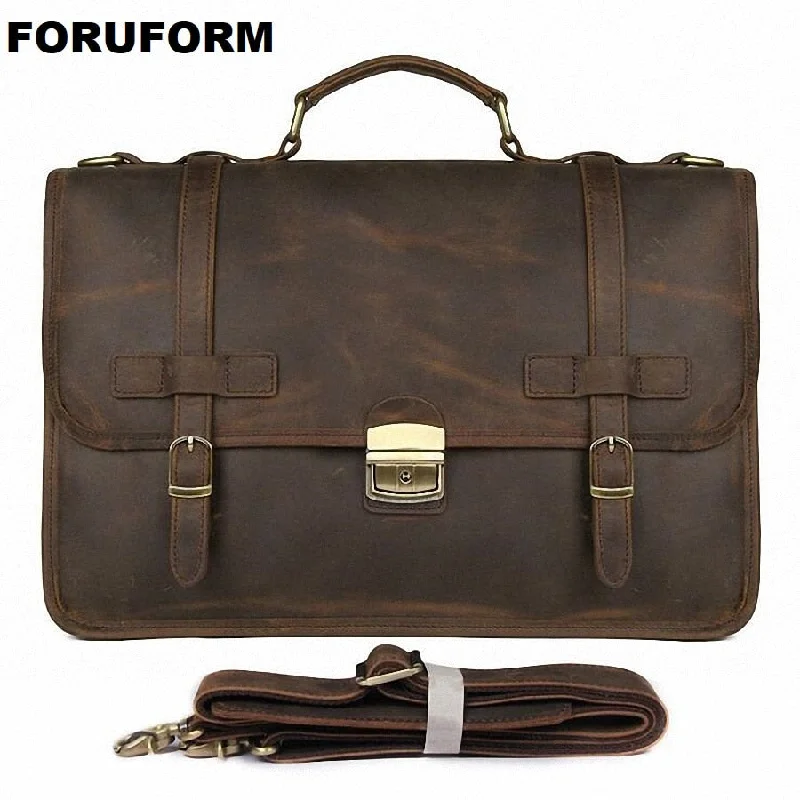 classic briefcase with sturdy construction and multiple compartments -Vintage Men'S Genuine Leather Briefcase 14" Cowhide Business Bag Cow Leather Laptop Double Layer