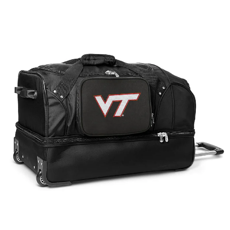 suitcase with multi-directional wheel design-Virginia Tech Hokies 27" Black Rolling Drop Bottom Duffel