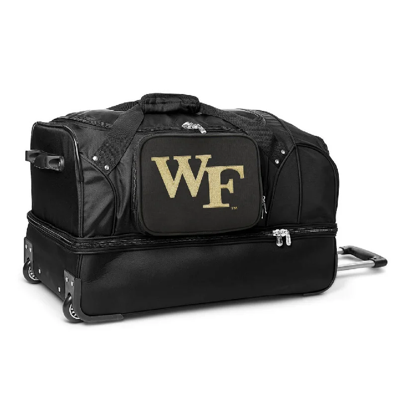 suitcase for business-class efficiency-Wake Forest 27" Black Rolling Drop Bottom Duffel