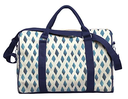 suitcase for all-weather travel-Watercolor Blue Rhombus-2 Printed Canvas Duffle Luggage Travel Bag Was_42