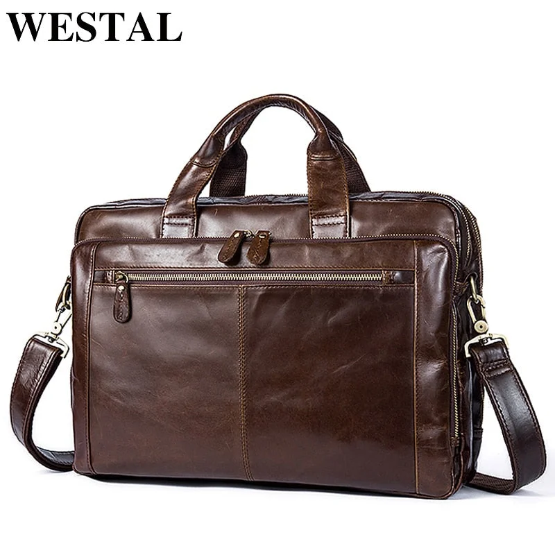 stylish briefcase with minimal hardware and clean lines -Westal Men'S Briefcase Male Genuine Leather Men Bags Messenger Bag Leather Laptop Bag For Men