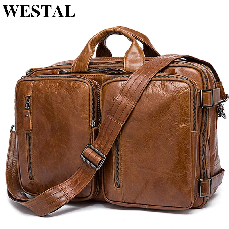 slim briefcase with unique exterior design for tech professionals -Westal Men'S Briefcase Tote Men Messenger Bag Travel Laptop Bag For Men Document Business Leather