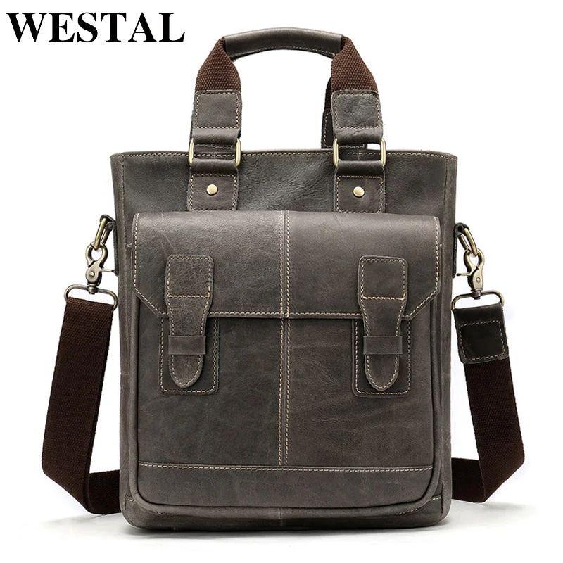 stylish briefcase with padded sections for tech equipment -Westal Messenger Bag Men'S Shoulder Bags Genuine Leather Laptop Handbags Briefcase Male Zipper Male