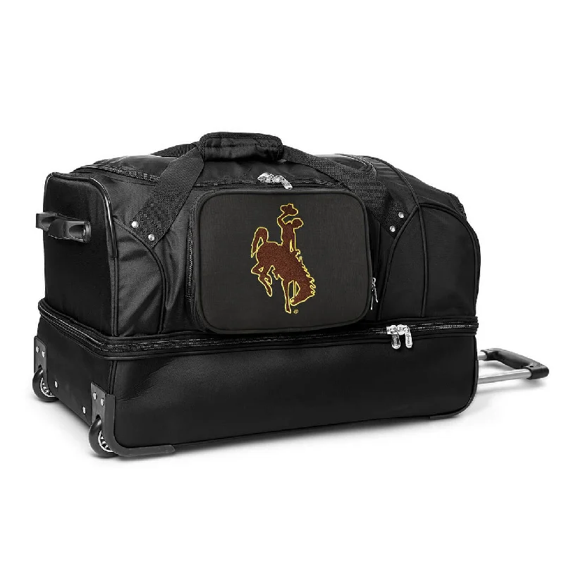 suitcase with stylish design features-Wyoming Cowboys 27" Black Rolling Drop Bottom Duffel