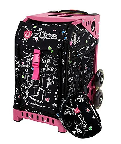 suitcase for convenient organization-Zuca Bag Black Sk8 Limited Edition Insert & Pink Frame W/ Flashing Wheels